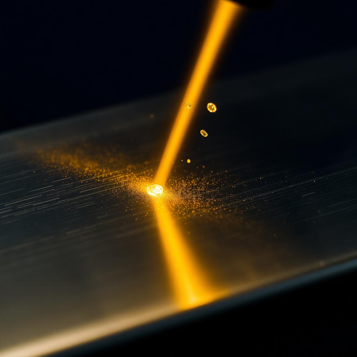 Gold laser beam removing oxide from a steel surface — precision laser cleaning Poole